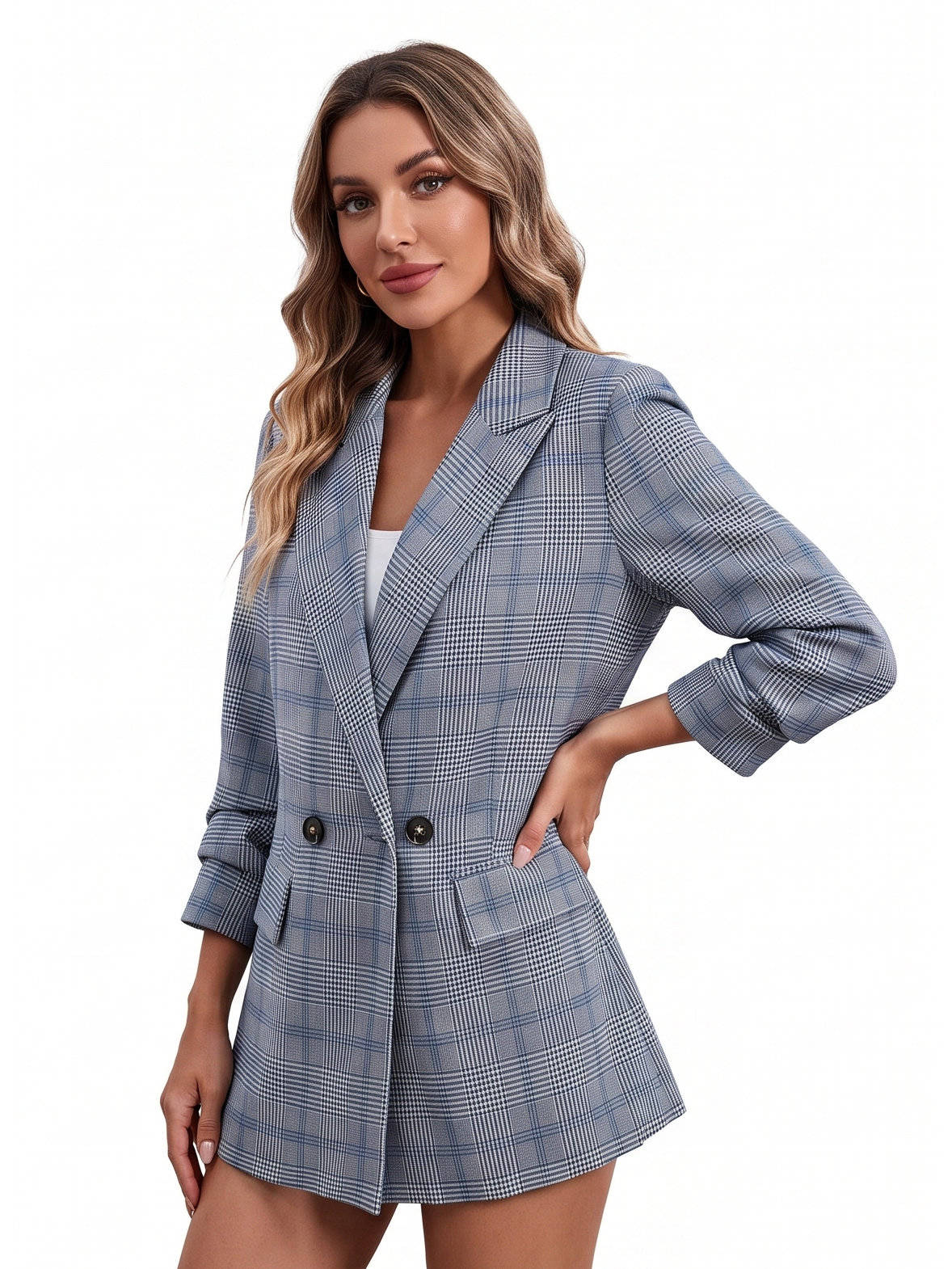 Womens Plaid Houndstooth Blazer, Business Casual Fall Jacket