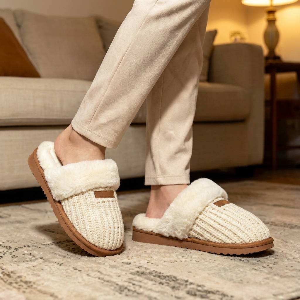Womens Cozy House Slippers, Fuzzy Memory Foam Indoor Slip on Shoes