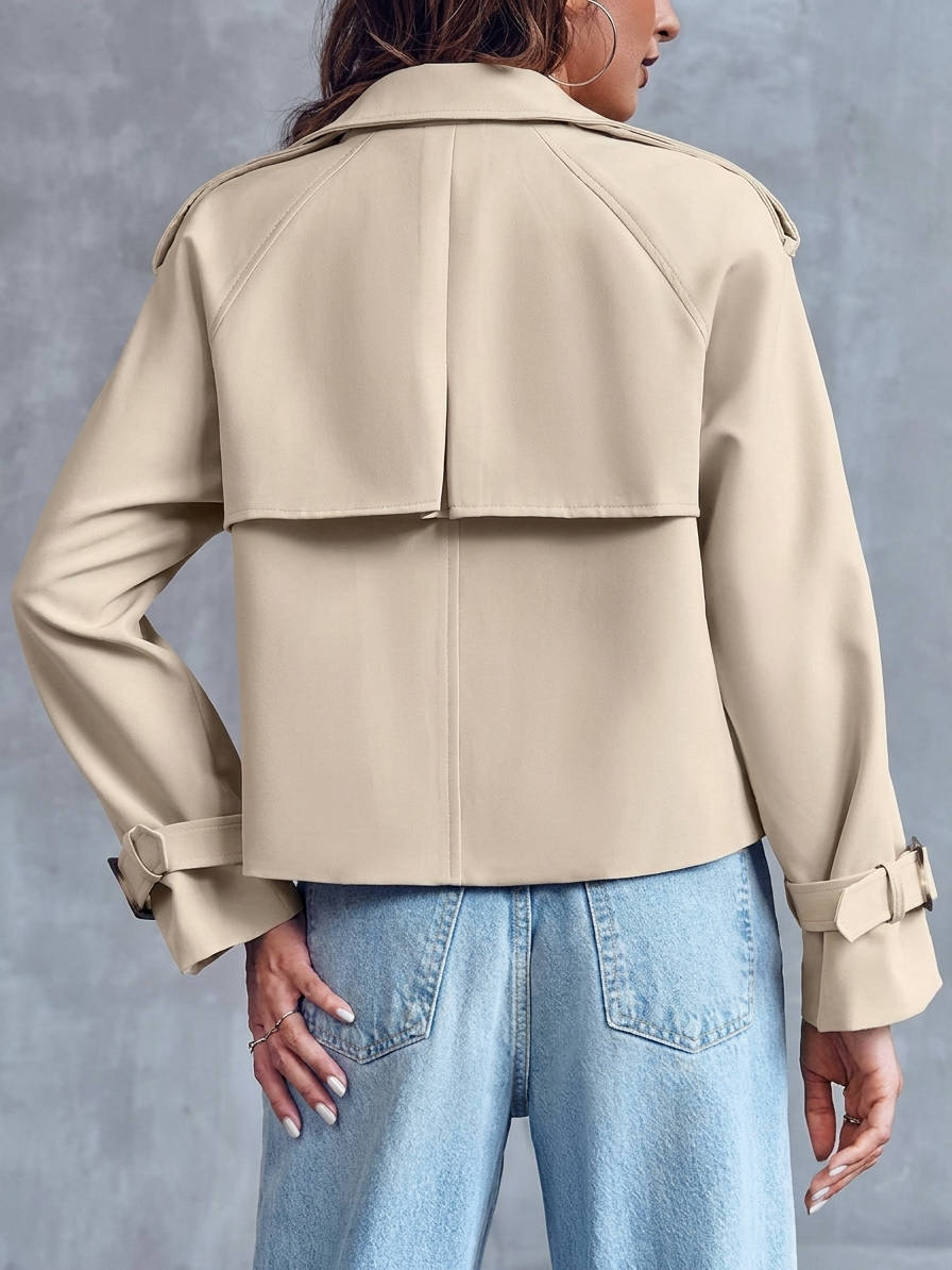 Womens Cropped Trench Coat, Double Breasted Short Jacket