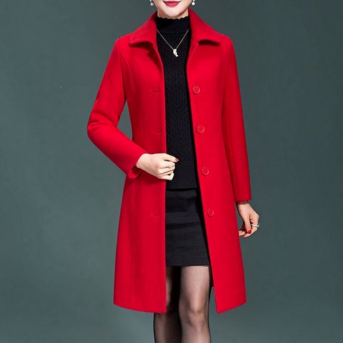 Womens Long Wool Trench Coat, Thick Winter Overcoat, Warm Outerwear