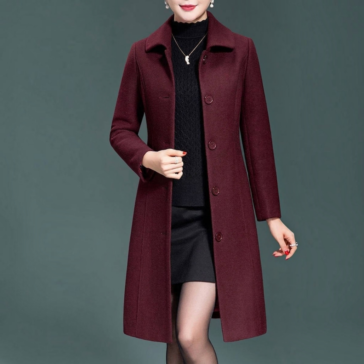 Womens Long Wool Trench Coat, Thick Winter Overcoat, Warm Outerwear