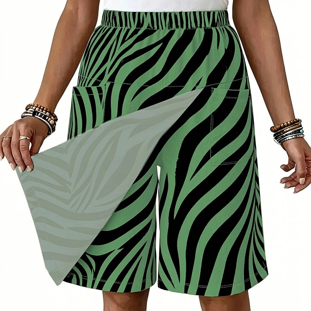 Womens Linen Skort with Elastic Waist and Pockets