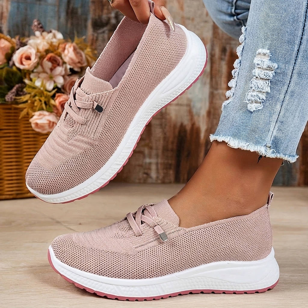 Women's Slip On Sneakers, Breathable Mesh Walking Shoes, Casual Lace Detail Comfort Loafers