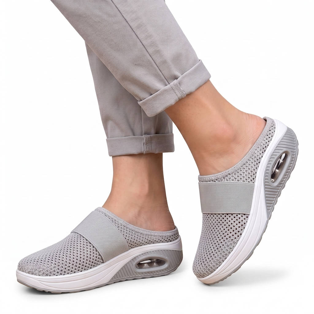 Women's Orthopedic Slip on Mules, Breathable Mesh Wedge Slippers, Casual Air Cushion Comfort Sandals