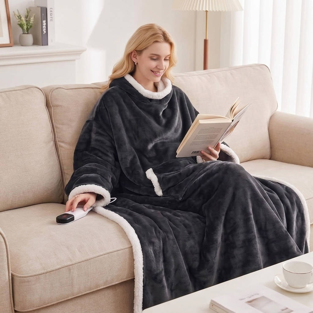 Heated Wearable Blanket, Electric Snuggle Blanket with Sleeves & Foot Pocket for Cozy Home Comfort