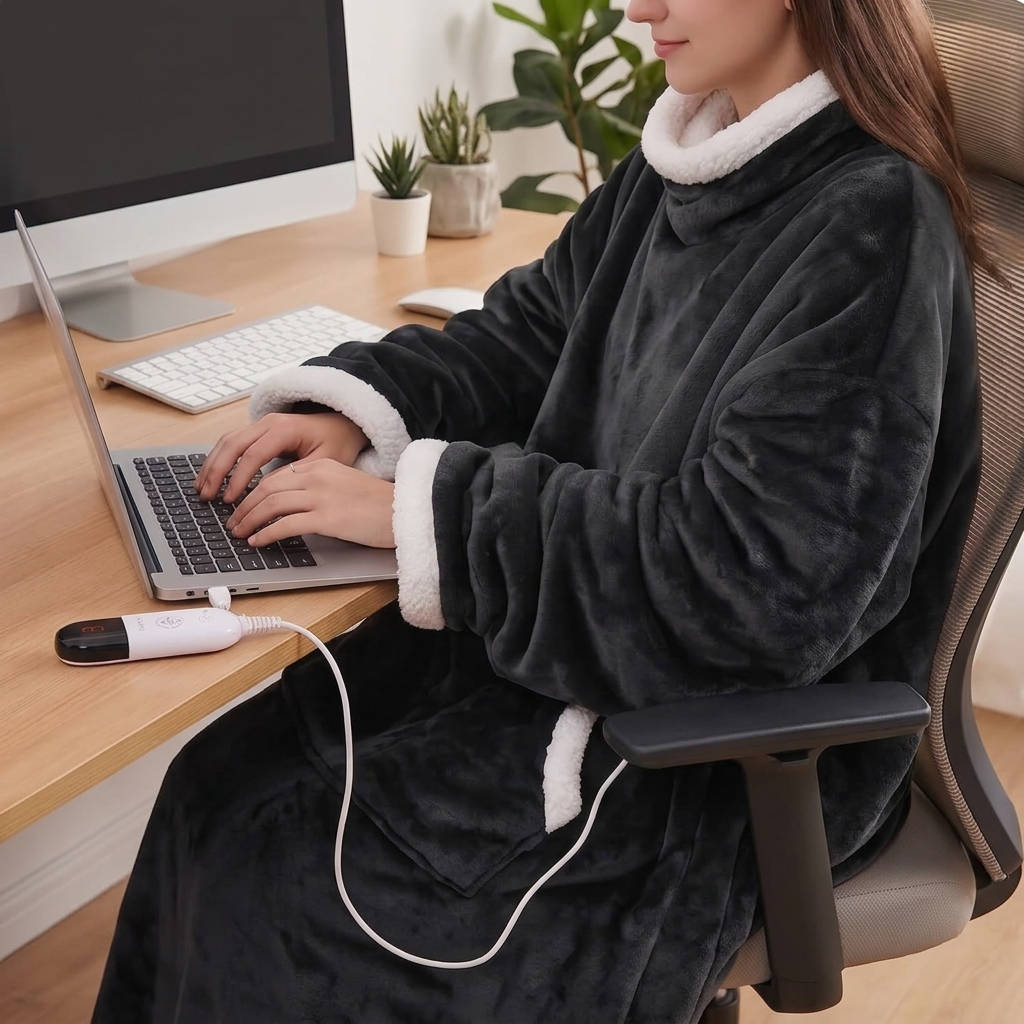 Heated Wearable Blanket, Electric Snuggle Blanket with Sleeves & Foot Pocket for Cozy Home Comfort