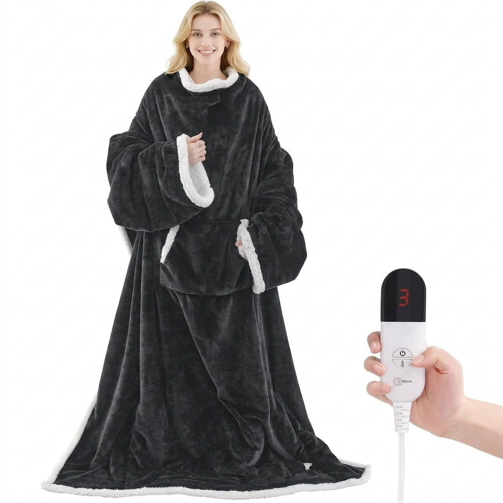 Heated Wearable Blanket, Electric Snuggle Blanket with Sleeves & Foot Pocket for Cozy Home Comfort