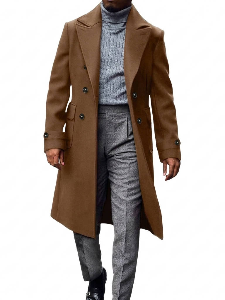Mens Trench Coat, Double Breasted Peacoat, Notch Lapel Casual Winter Coat