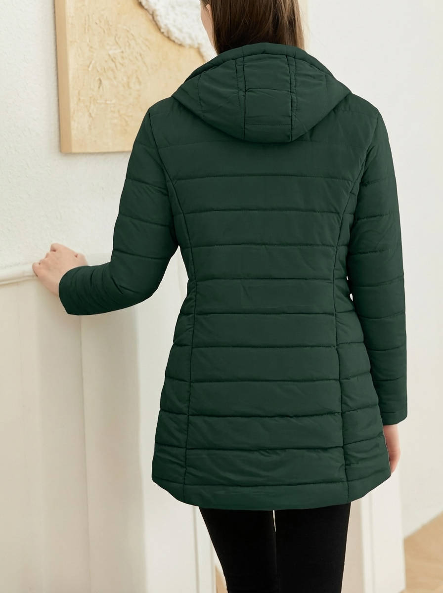 Women's Fur Hooded Puffer Coat, Long Quilted Winter Jacket, Warm Insulated Winter Outerwear