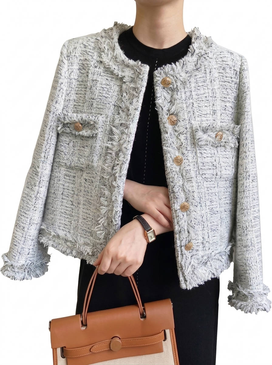 Womens Tweed Jacket, Classic Textured Blazer, Elegant Casual Outerwear