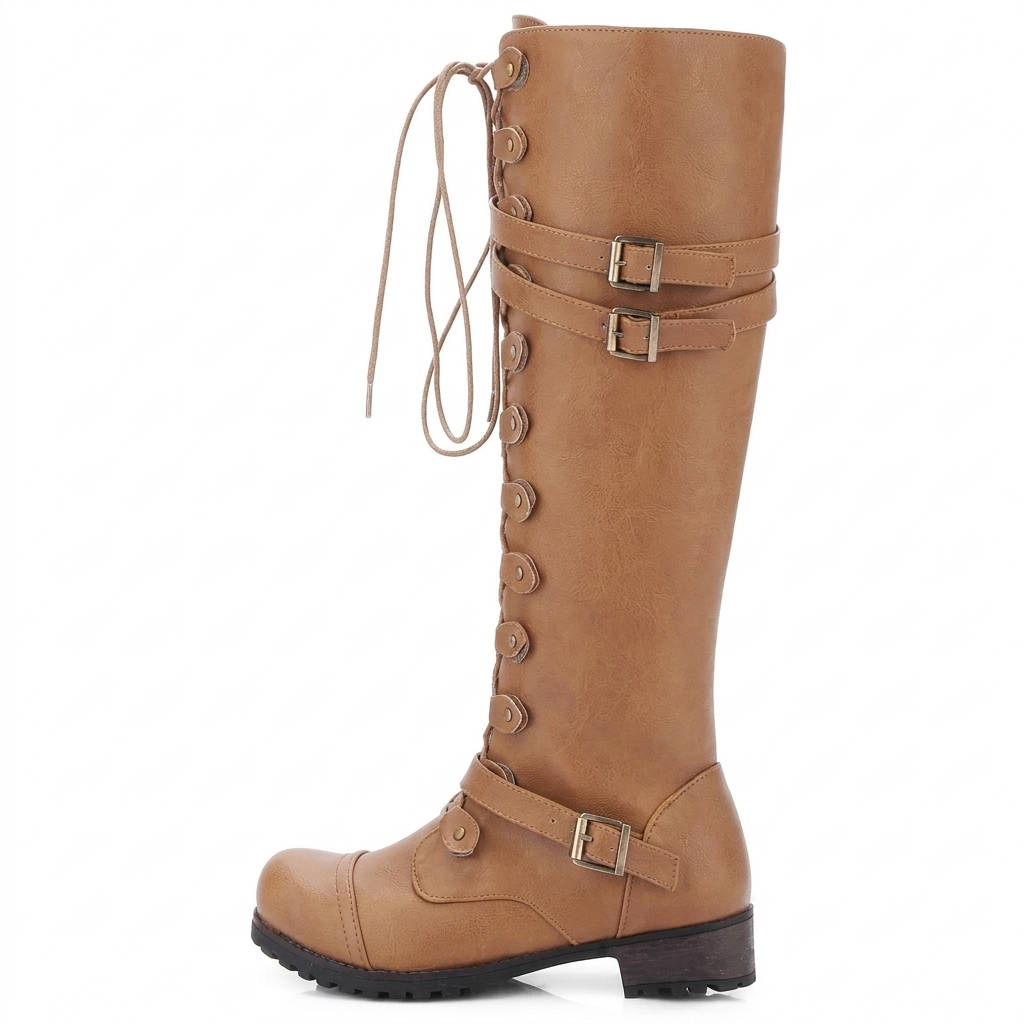 Womens Combat Boots, Lace Up Boots, Buckle Detail Casual Ankle Boots