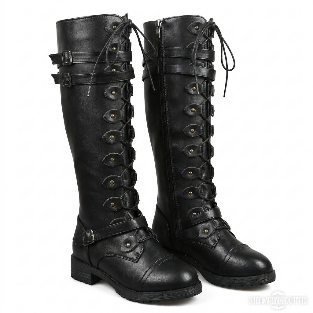 Womens Combat Boots, Lace Up Boots, Buckle Detail Casual Ankle Boots