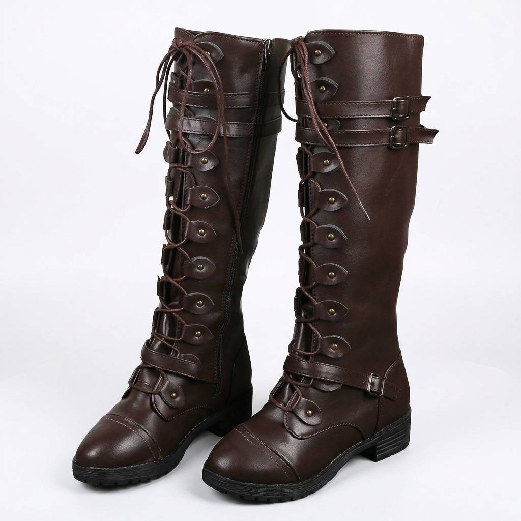 Womens Combat Boots, Lace Up Boots, Buckle Detail Casual Ankle Boots