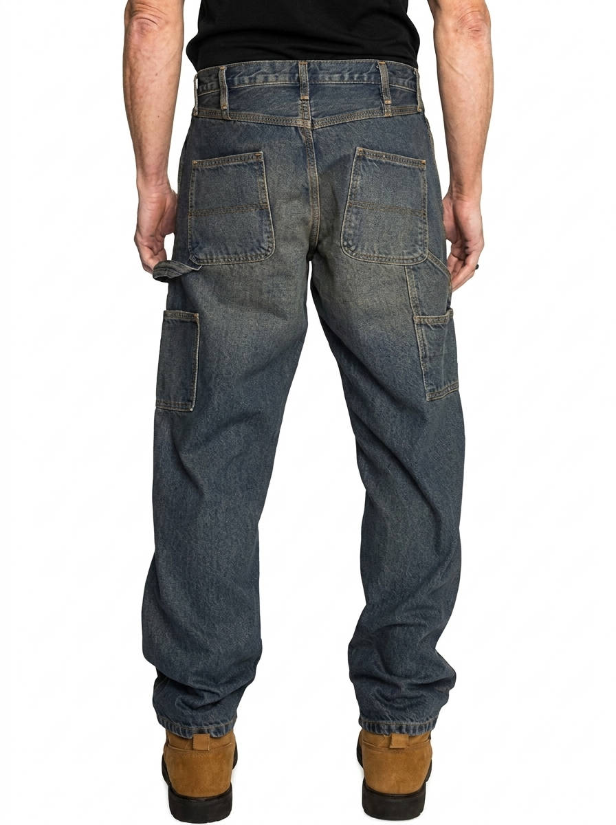 Mens Carpenter Jeans, Relaxed Fit Denim Pants, Utility Pocket and Hammer Loop Work Jeans