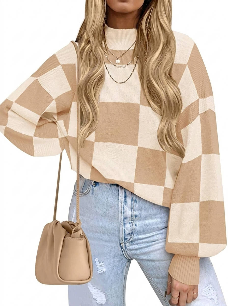 Women's 2026 Fall Fashion Turtleneck Sweater, Long Sleeve Striped Ribbed Knit Loose Pullover Sweater Top