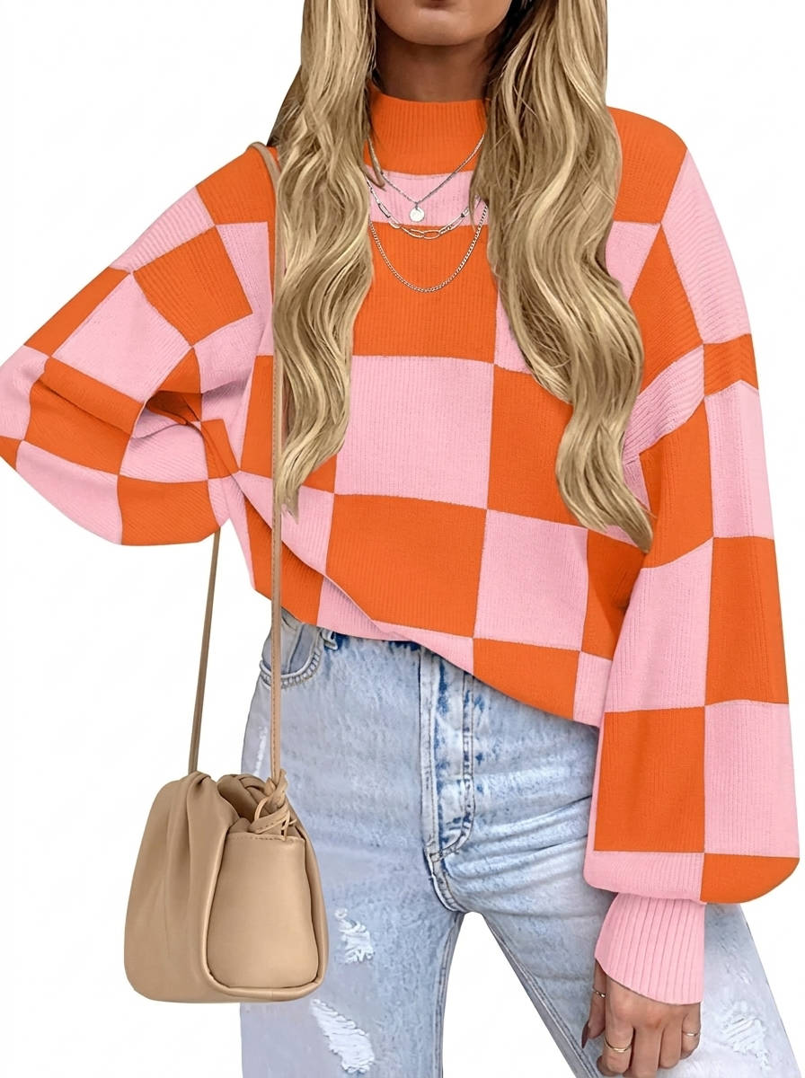Women's 2026 Fall Fashion Turtleneck Sweater, Long Sleeve Striped Ribbed Knit Loose Pullover Sweater Top