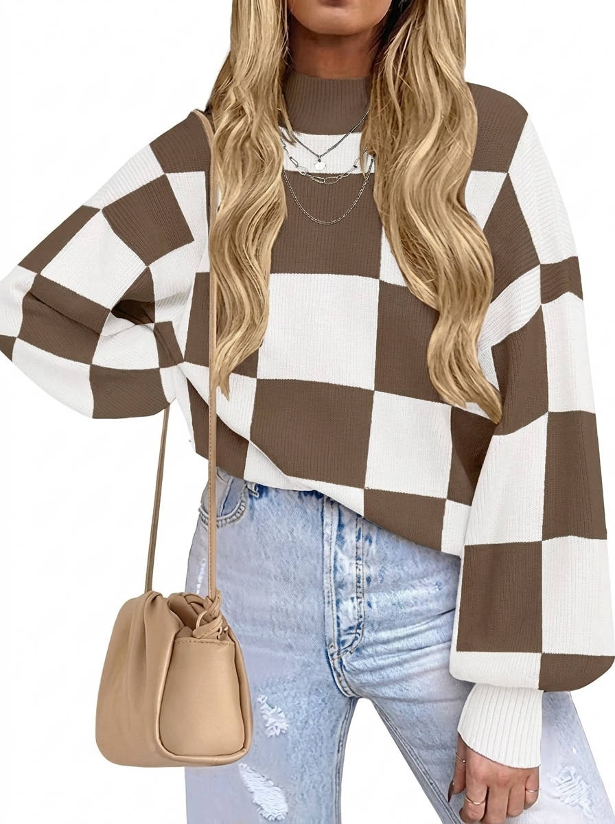 Women's 2026 Fall Fashion Turtleneck Sweater, Long Sleeve Striped Ribbed Knit Loose Pullover Sweater Top