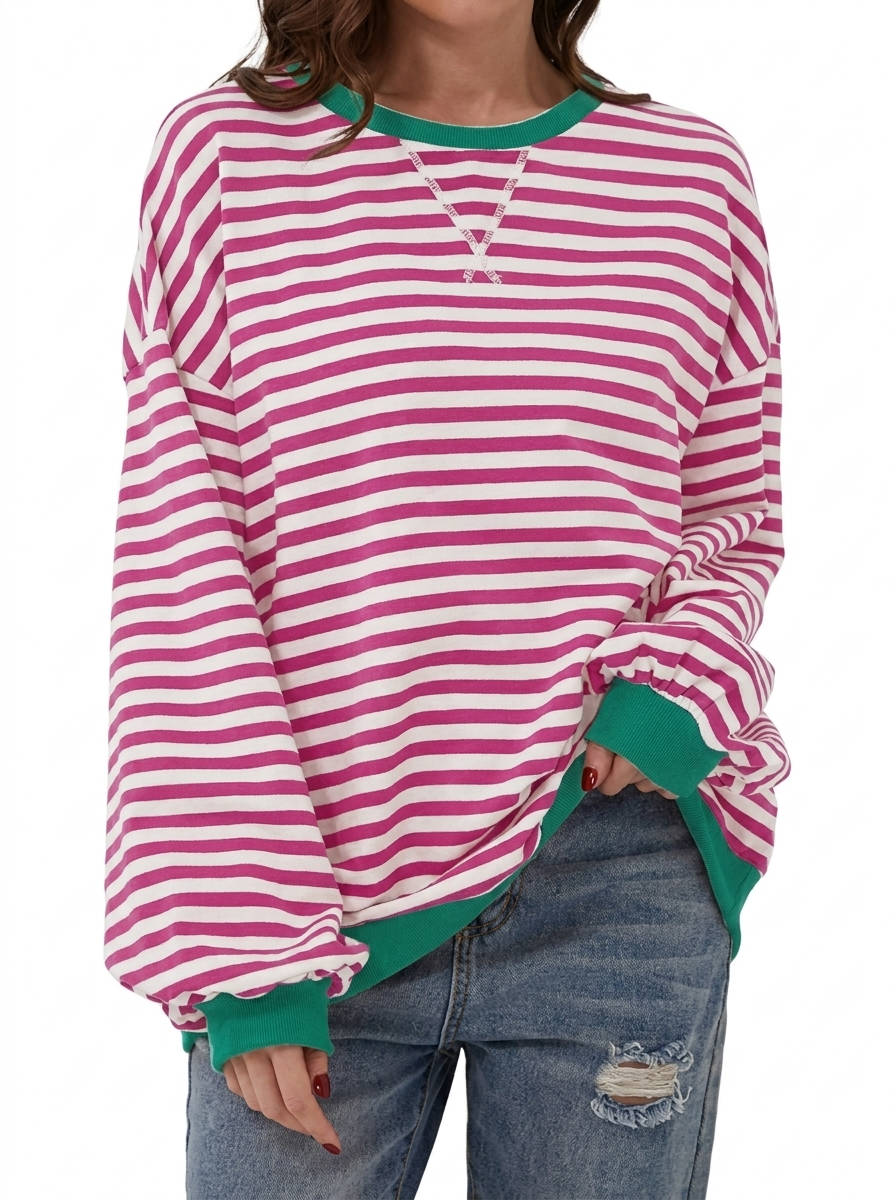 Sweatshirt for Women 2026 Fall, Crewneck Long Sleeve Oversized Striped Pullover Tops
