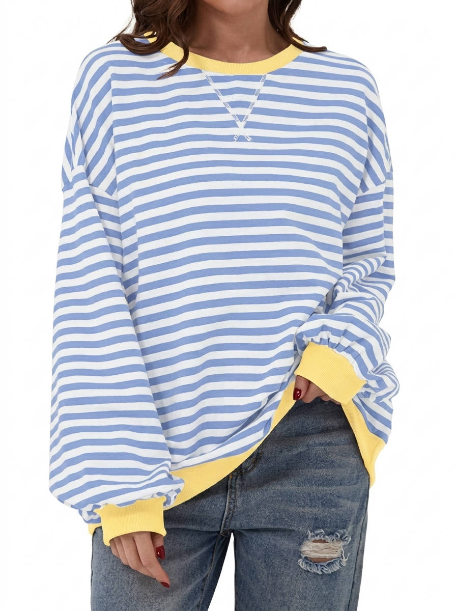 Sweatshirt for Women 2026 Fall, Crewneck Long Sleeve Oversized Striped Pullover Tops