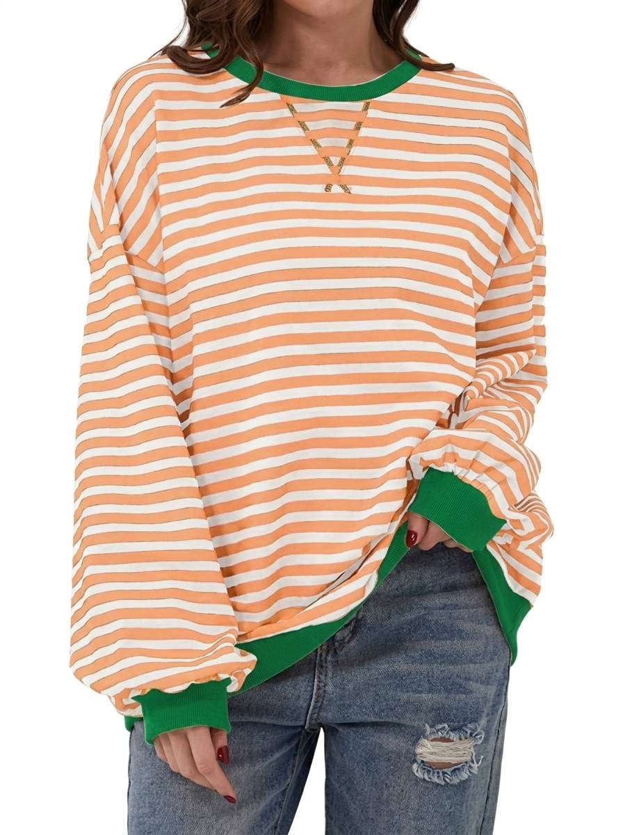 Sweatshirt for Women 2026 Fall, Crewneck Long Sleeve Oversized Striped Pullover Tops