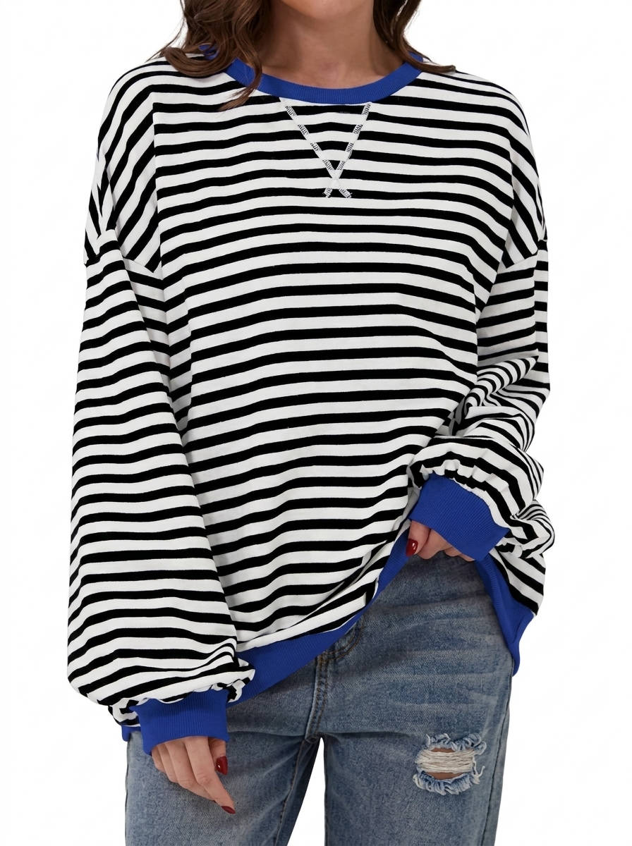 Sweatshirt for Women 2026 Fall, Crewneck Long Sleeve Oversized Striped Pullover Tops