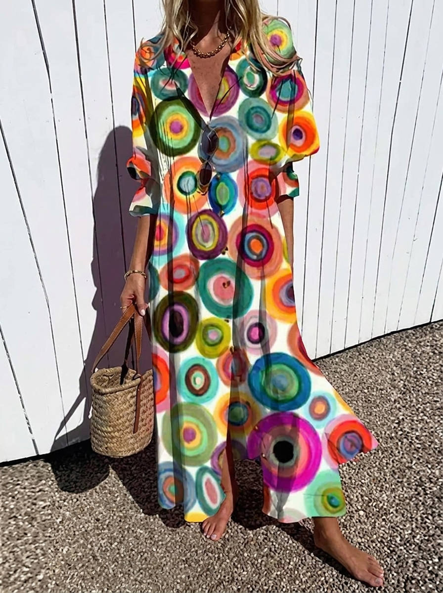 Womens Cotton Maxi Dress, Floral Casual Summer Beach Vacation Dress