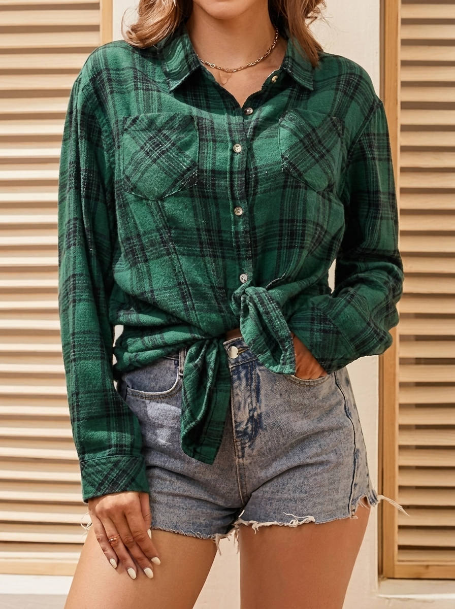 Flannel Shirts for Women, Long Sleeve Button Down Plaid Fall Shirt, Casual Work Tops