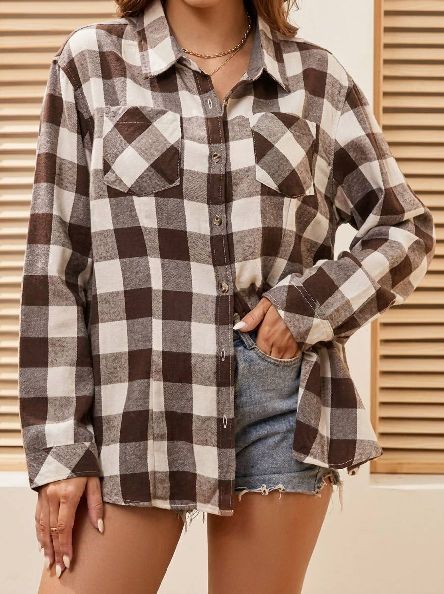 Flannel Shirts for Women, Long Sleeve Button Down Plaid Fall Shirt, Casual Work Tops