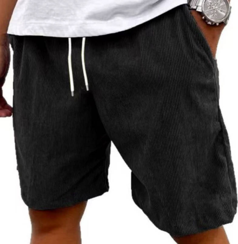 Mens Corduroy Shorts, Vintage Casual Lounge Shorts, Loose Fit Drawstring Shorts With Pockets