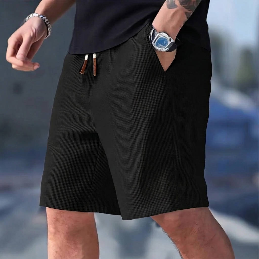 Mens Waffle Knit Shorts, Vintage Casual Lounge Shorts, Loose Fit Drawstring Shorts with Pockets