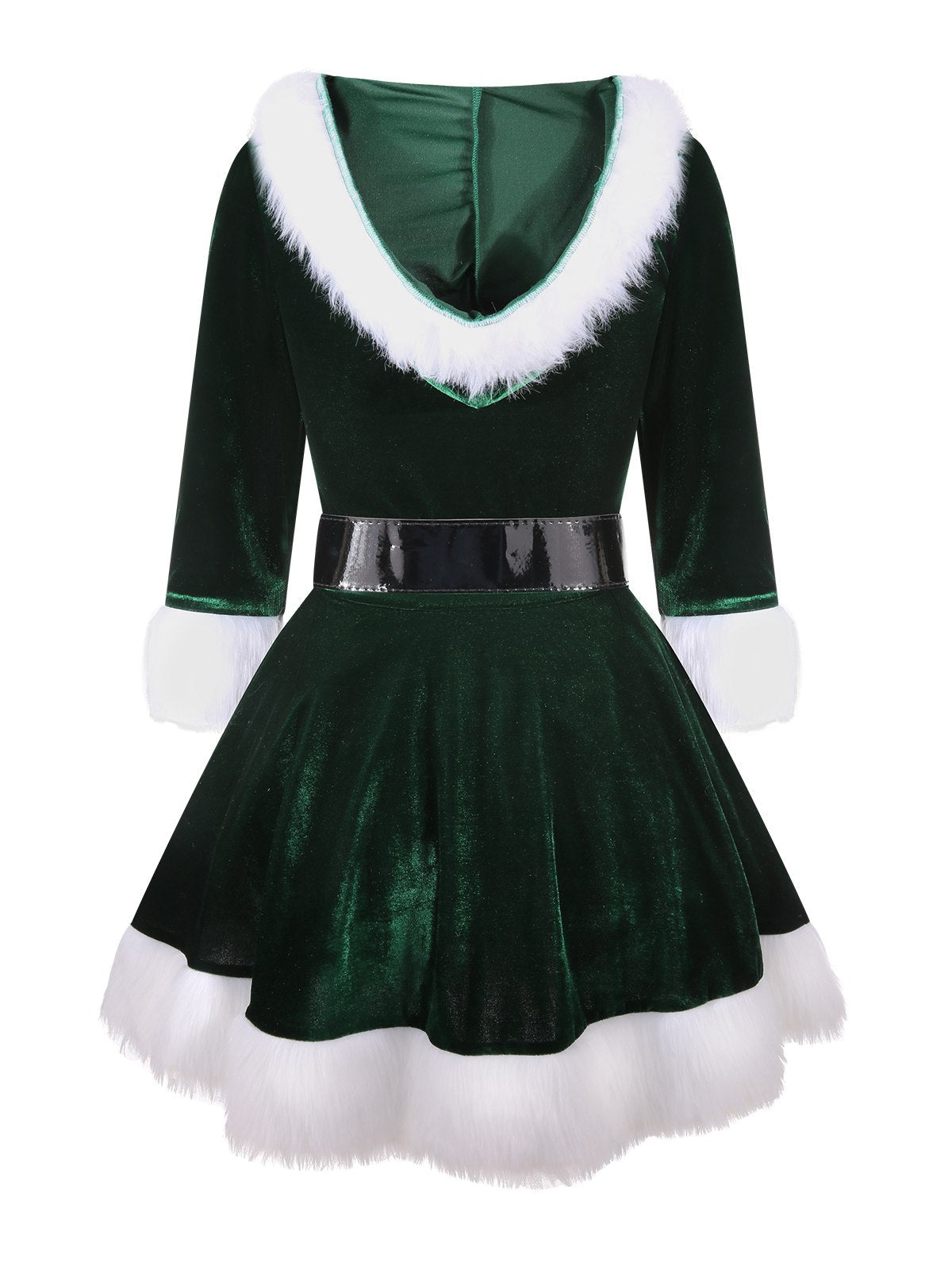 Green 1960s Christmas Velvet Patchwork Hooded Dress, vintage dress, retro fashion - perfect for women who love vintage and retro fashion