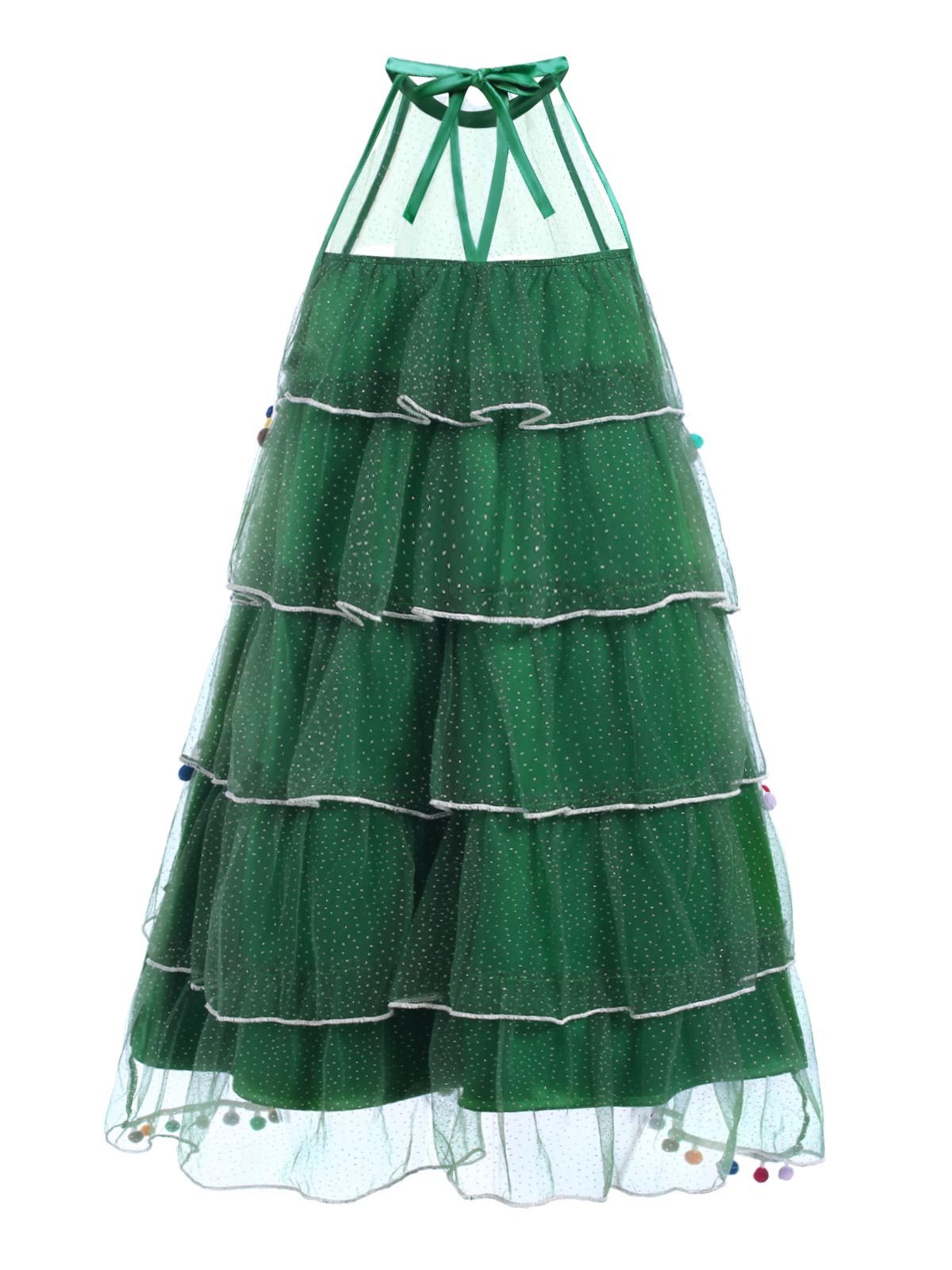 Green 1960s Pom-Pom Christmas Tree Dress — the kind of 1960s dress that makes strangers smile