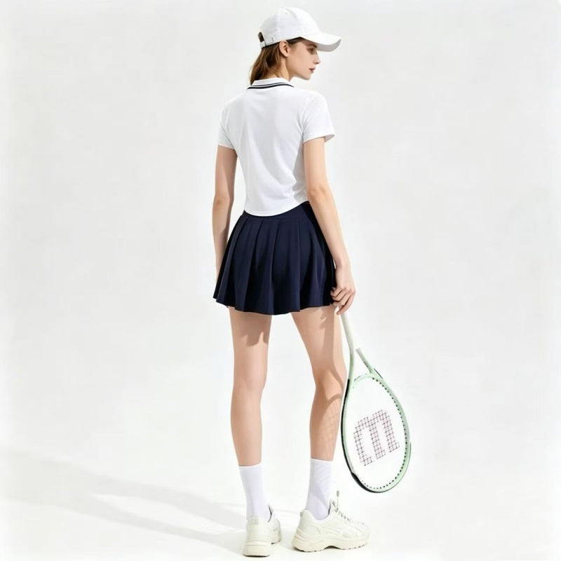 Womens Two-Piece Polo Tennis Outfit with A-Line Skirt and Moisture-Wicking Fabric