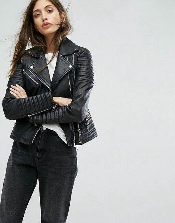 Synthetic Biker Jacket with Zip and Button Closure and Turn Down Collar
