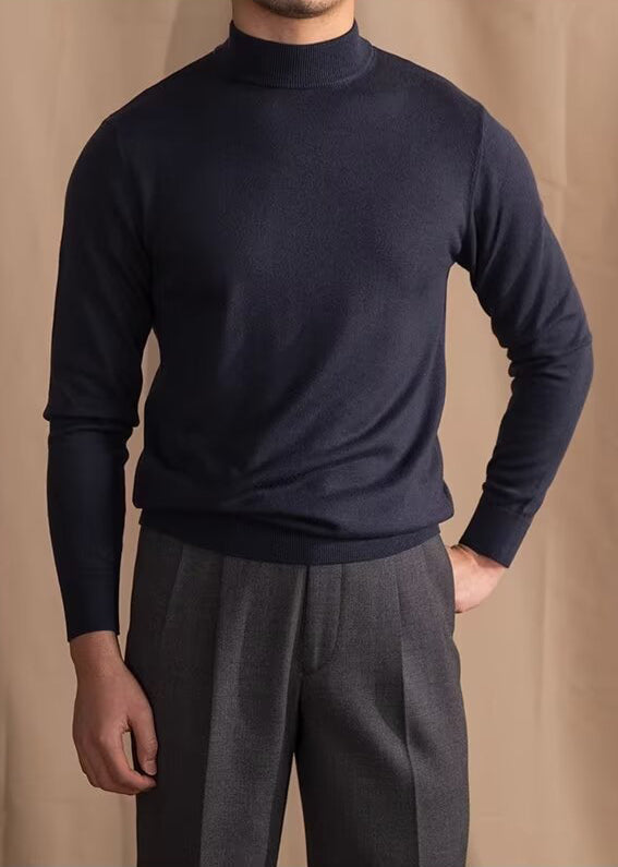 Mock Neck Sweater with Structured Shoulders and Breathable Knit Fabric