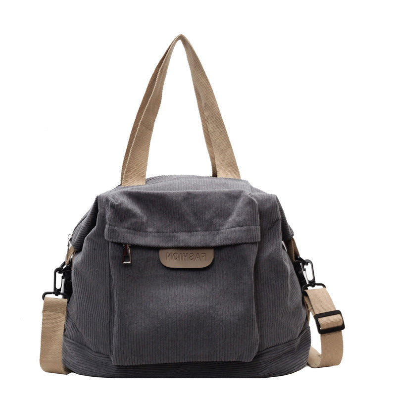 Corduroy Tote Bag with Adjustable Shoulder Strap and Multiple Pockets