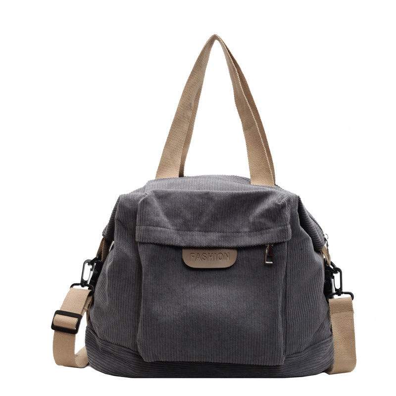 Corduroy Tote Bag with Adjustable Shoulder Strap and Multiple Pockets