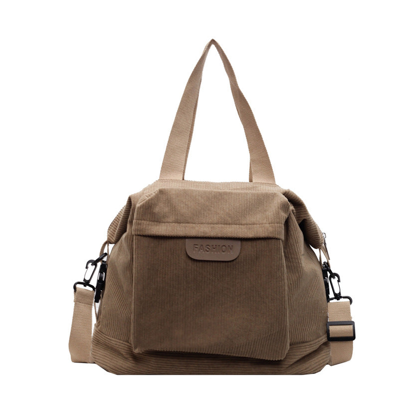 Corduroy Tote Bag with Adjustable Shoulder Strap and Multiple Pockets