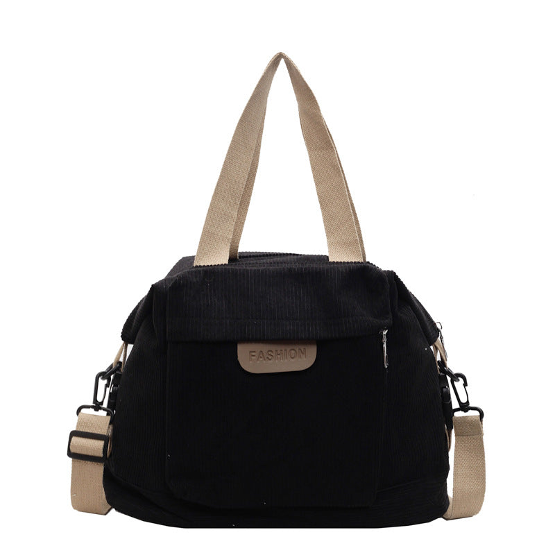 Corduroy Tote Bag with Adjustable Shoulder Strap and Multiple Pockets