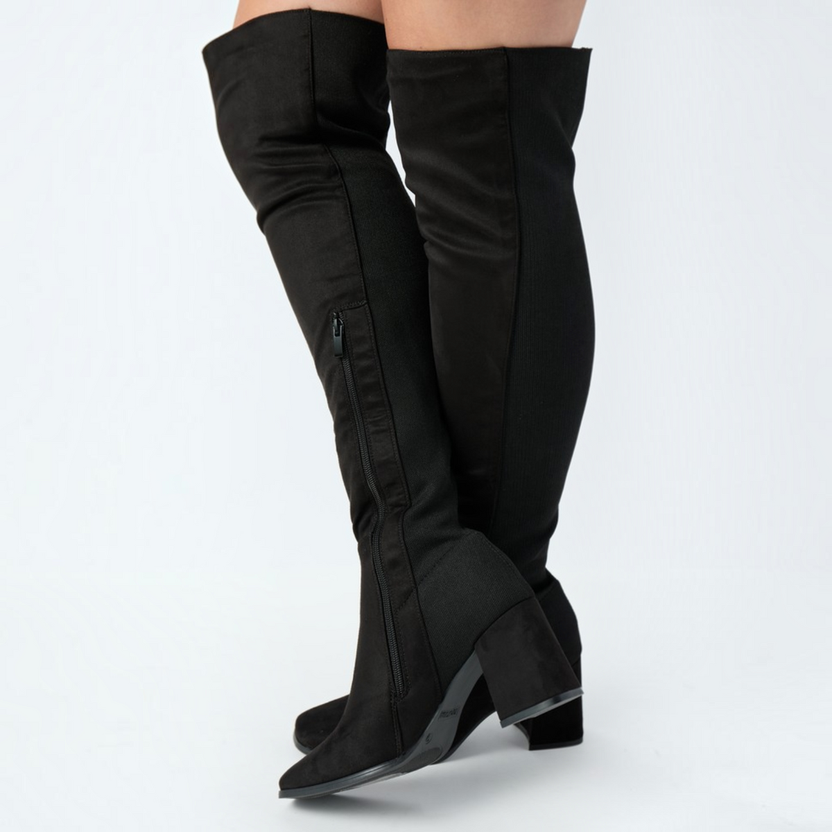 Womens Black Over The Knee Boots, Stretch Side Zipper