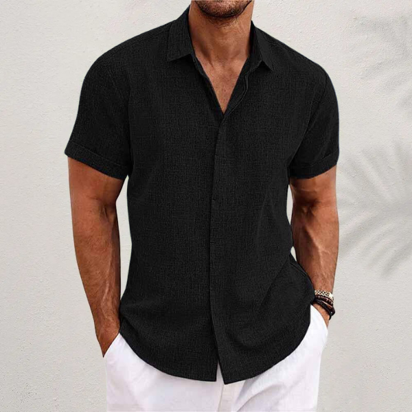 Linen Blend Collared Shirt with Relaxed Fit and Breathable Fabric