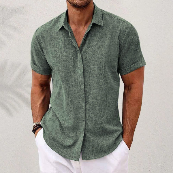 Linen Blend Collared Shirt with Relaxed Fit and Breathable Fabric