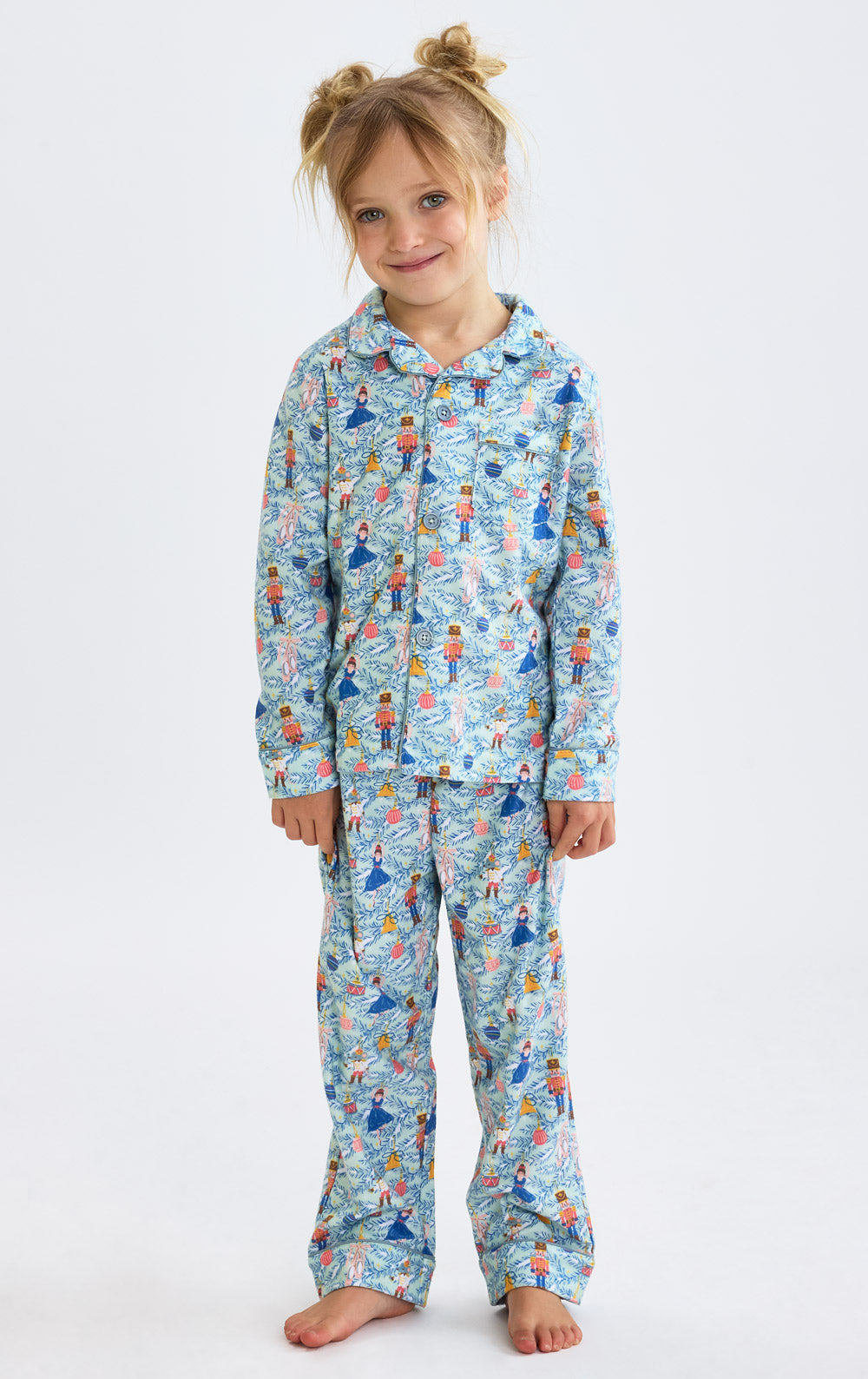 Childrens Nutcracker Pajama Set with Button Front and Elastic Waist