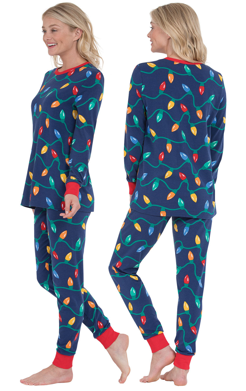 Christmas Lights Pajama Set with Long Sleeves and Jogger Pants