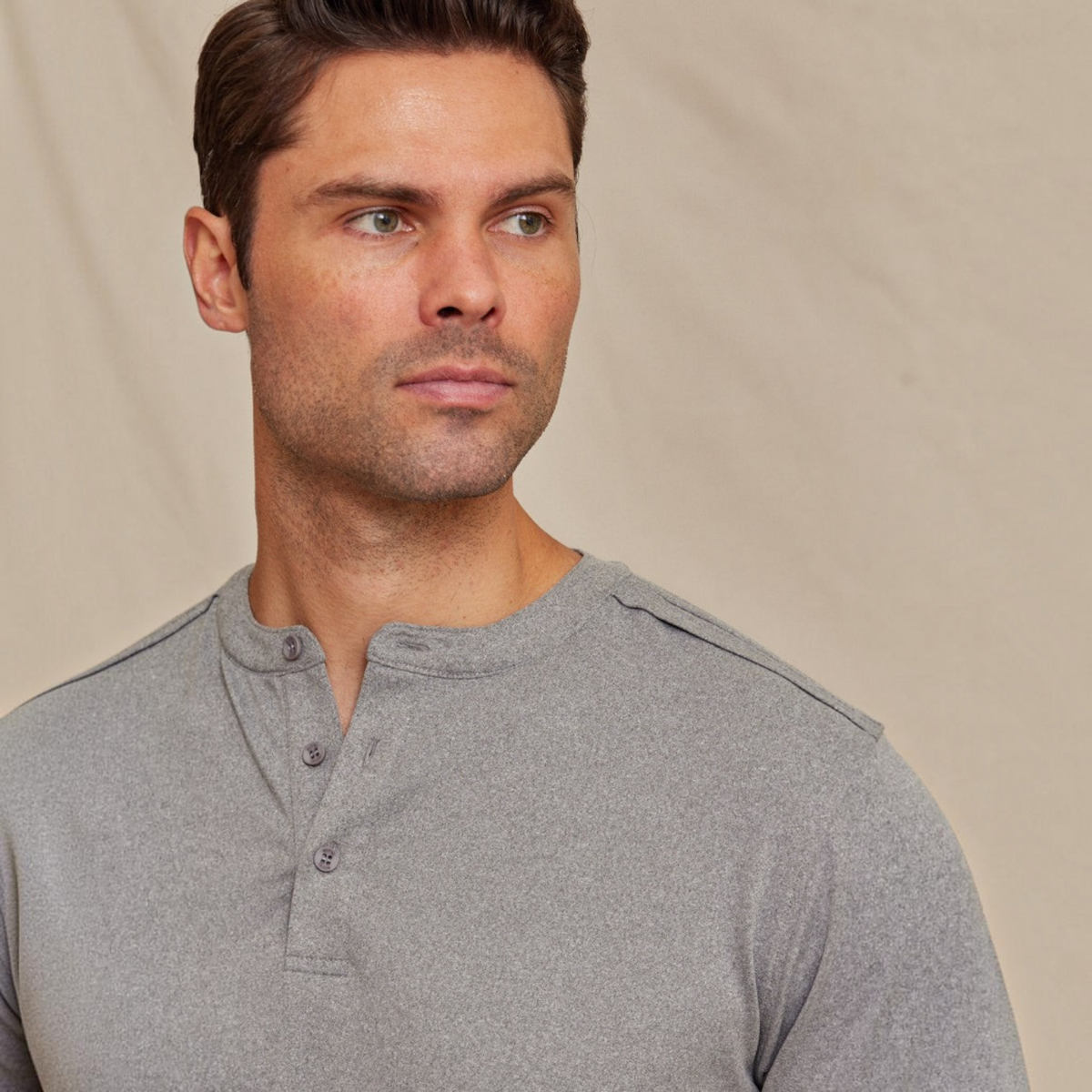 Mens Performance Henley Shirt Light Gray, Breathable
