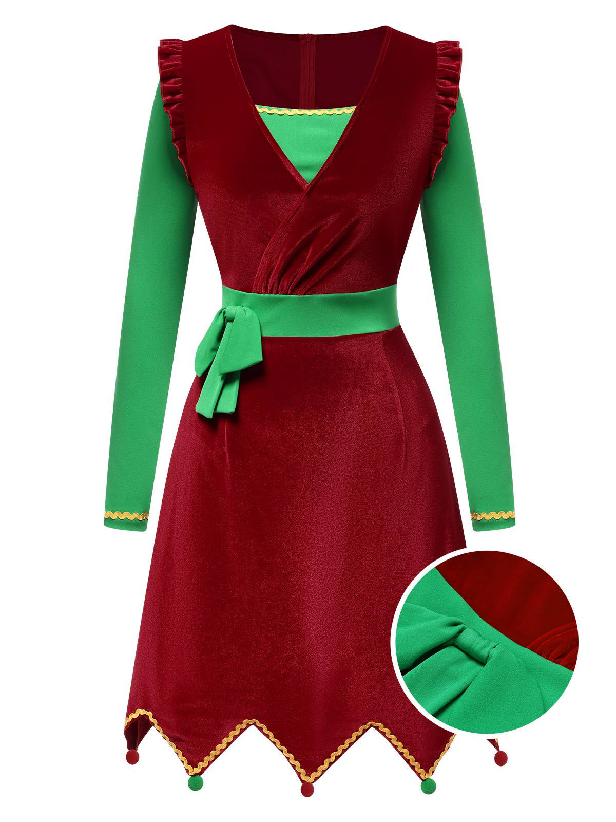 Red 1960s Christmas Wave Hem Contrast Dress, vintage dress, retro fashion - perfect for women who love vintage and retro fashion