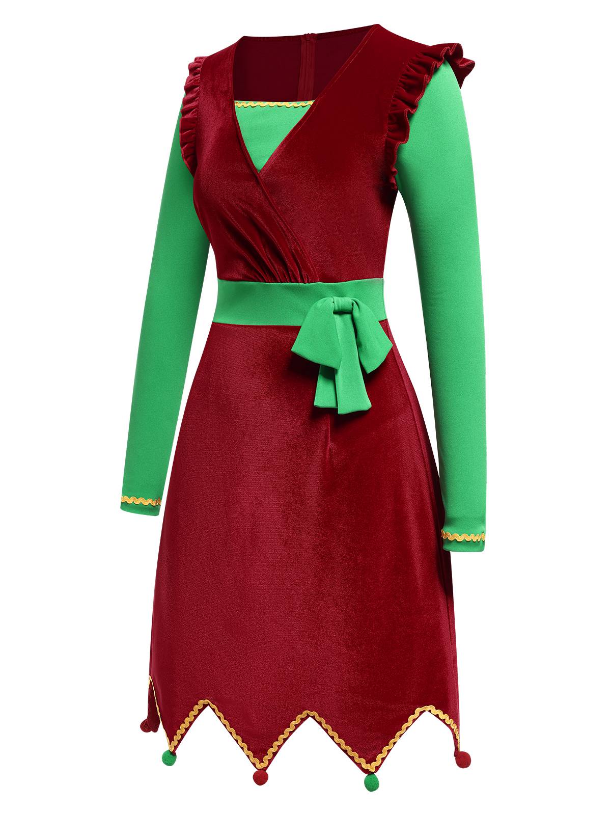 Red 1960s Christmas Wave Hem Contrast Dress, vintage dress, retro fashion - perfect for women who love vintage and retro fashion