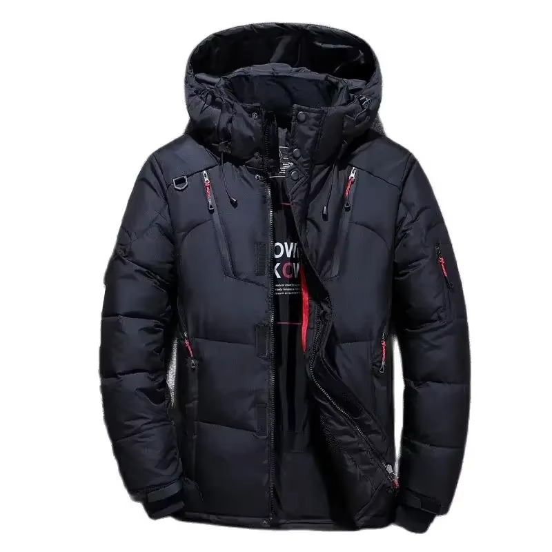 Mens Duck Down Parka with Hooded Neckline and Hip-Length Coverage for -20F Weather