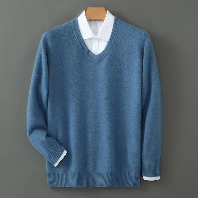 Mens V Neck Pullover Sweater with Relaxed Fit, Knit Blend, S to 3XL