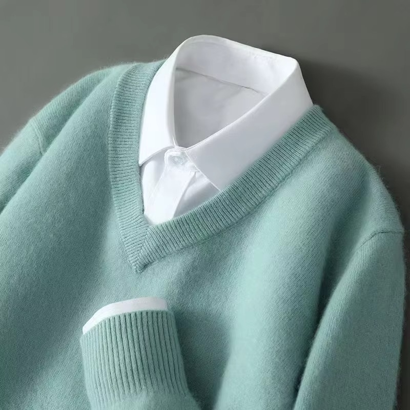 Mens V Neck Pullover Sweater with Relaxed Fit, Knit Blend, S to 3XL